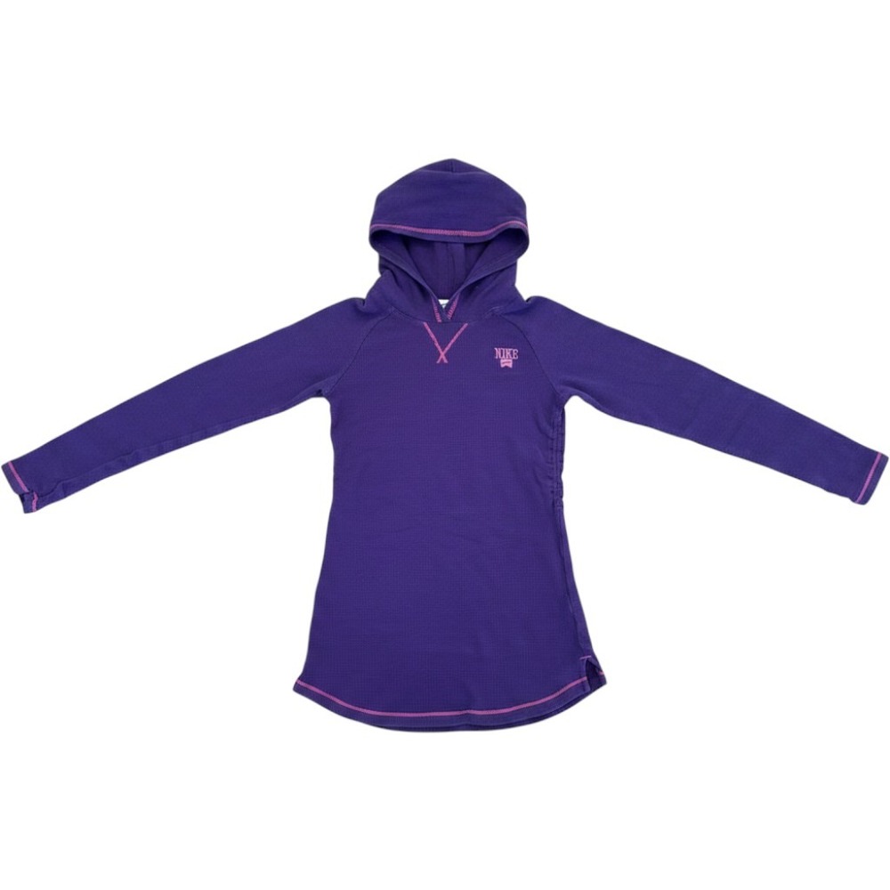 Nike Girls XL Purple Waffle Knit Thermal Hoodie Longline Pullover Pink Stitch